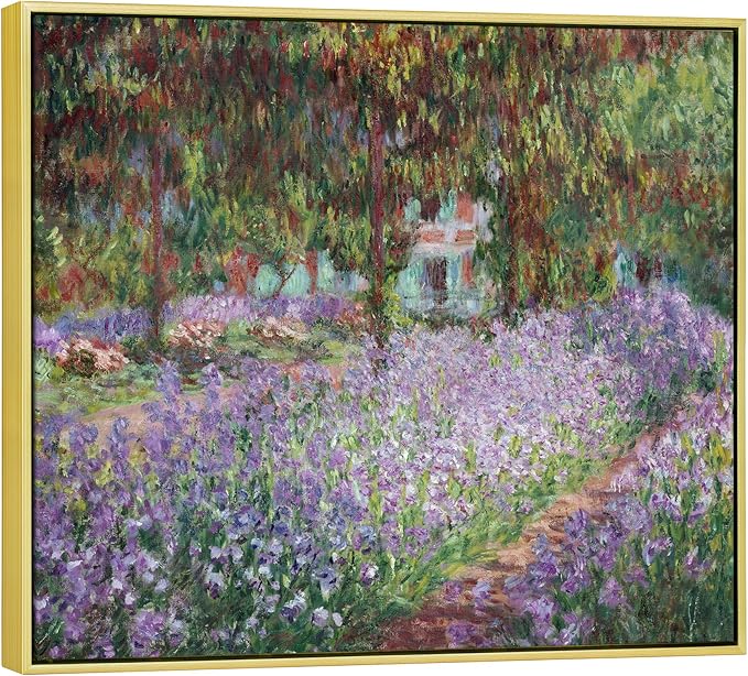 Wieco Art Framed Canvas Print Wall Art Irises in Monet's Garden,1900 by Claude Monet Impressionism Art Print Picture Artwork for Living Room Bedroom Home Kitchen Decorations