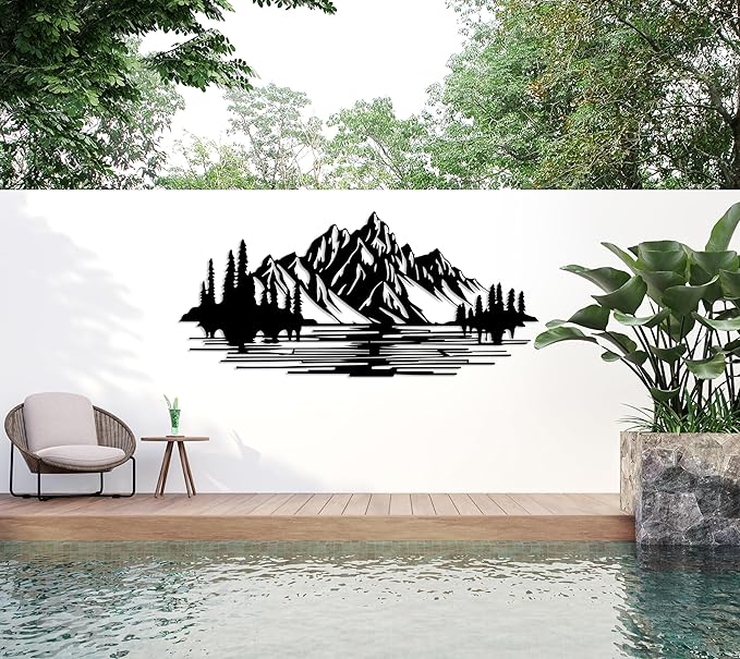 DecoSoul Mountain Forest Metal Wall Decor, Nature and Trees Wall Art, Metal Outdoor Wildlife Lover Gift, Farmhouse Yard Wall Decor, Fireplace Wall Sculptures, Housewarming Gift