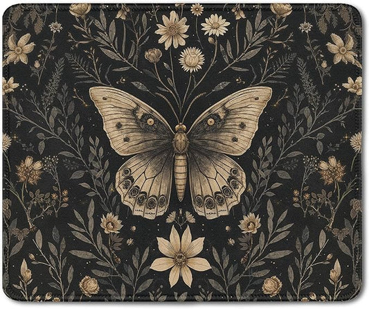 Moody Floral Gothic Butterfly Mouse Pad, Dark Academia Cottagecore Botanical Moth Mouse Pads Mousepad for Home Office Dorm Computers Laptop, Gothic Office Supplies Desk Accessories, 9.5x7.9 Inch