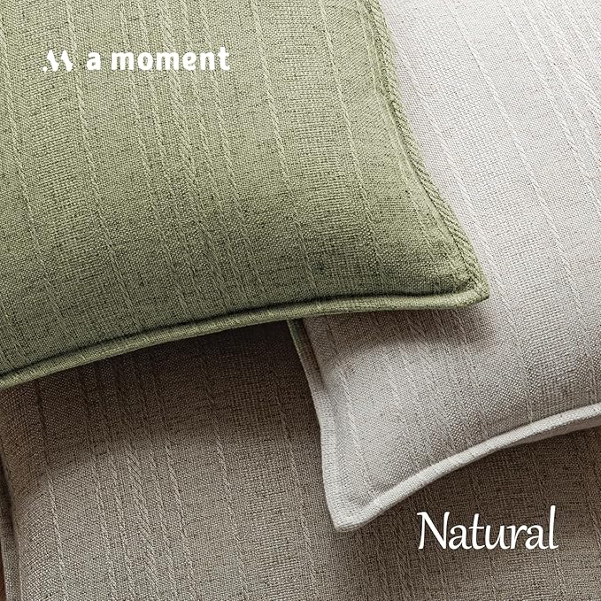 a moment Linen Pillow Covers Set of 2,Boho Farmhouse Throw Pillowcases Neutral Textured Decorative Covers for Couch Sofa,Linen Blend Accent Case Cushion Living Room Home Decor 24"x24"Seeding Green