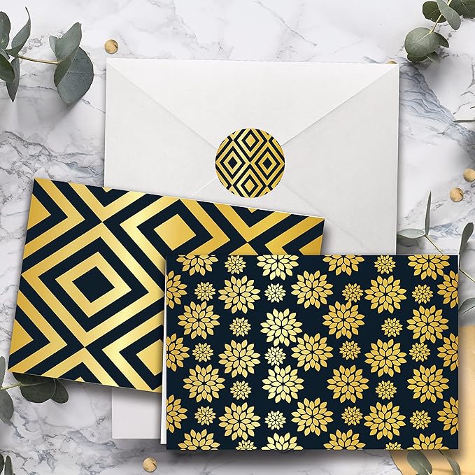 Smart Scribble 50 Blank Cards and Envelopes, Assorted Greeting Cards for All Occasions, 4x6” Blank Note Cards with Envelopes and Matching Stickers- 10 Elegant Designs, Thank You Card Assortment Pack,