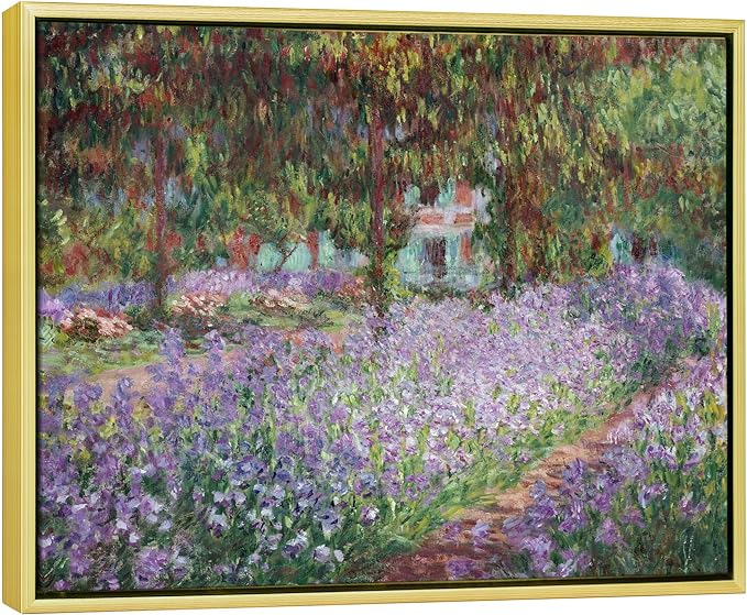Wieco Art Framed Canvas Print Wall Art Irises in Monet's Garden,1900 by Claude Monet Impressionism Art Print Picture Artwork for Living Room Bedroom Home Kitchen Decorations