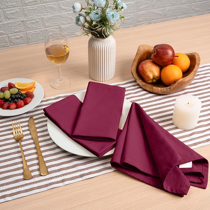 Blue Needles Solid Cloth Napkins Set of 12 Burgundy 100% Cotton Dinner Napkins 18x18 inches - Soft, Reusable, Absorbent & Washable Linen, Ideal for Christmas Events, Parties & Everyday Use