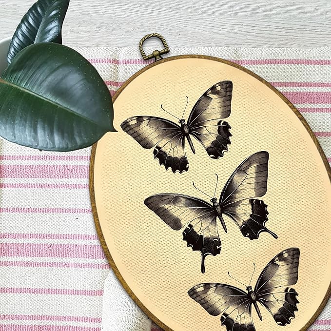 Mcehtle Vintage Butterfly Wall Art Decor, Moody Moth Cottagecore Oval Framed Canvas Prints 8.6x11.4, Academia Insect Wall Hanging Artwork Decorations for Gallery Home Bedroom Living Room