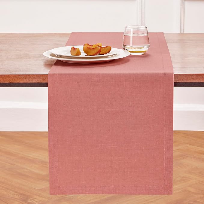 Solino Home Linen Table Runner 60 Inches - 100% Pure Linen Dusty Rose Table Runner 14 x 60 Inch Ideal for Dresser and Coffee Tables, Valentines, Spring, Easter - Diana Medium Weight