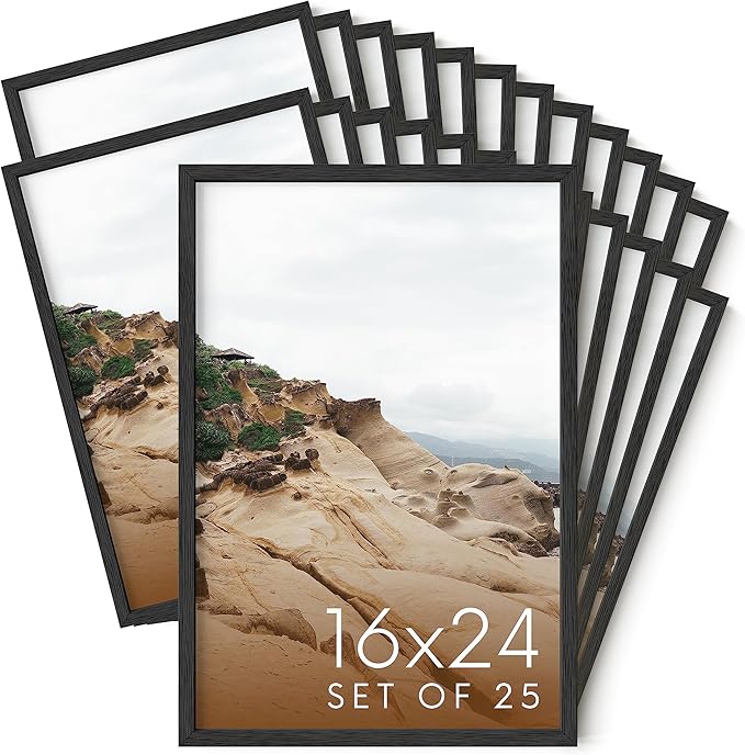 Haus and Hues 16x24 Black Oak Wood Picture Frames Set of 25 - Premium Bulk Picture Frames 16x24 Bundle - Elegant Gallery Wall Frame Set for Posters, Art Display - Ideal for Wall Decor in Home & Office