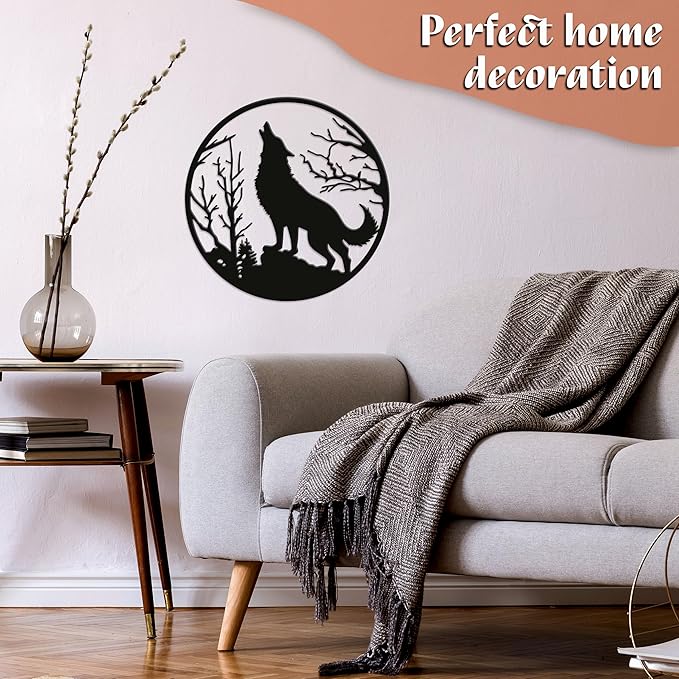 DIMARONGTON Wolf Metal Wall Decor, 12x12 Rustic Iron Wildlife Silhouette for Wall, Black Wolf Art for Indoor or Outdoor Display, Gift for Men