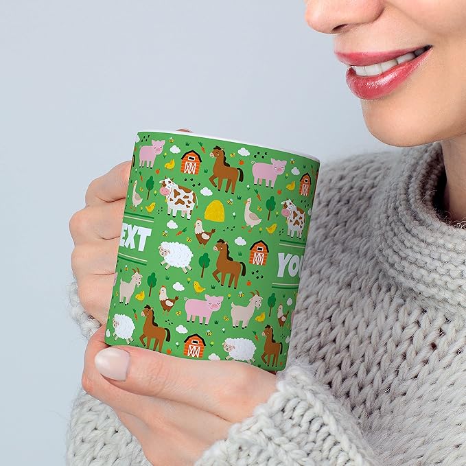 Personalized Mug for Kids - Farm Animals - Custom Name/Text, Ceramic Hot Chocolate/Cocoa/Coffee Cup for Boys/Girls, Birthday/Christmas/Holiday Gift - 15 oz, Navy Blue Handle
