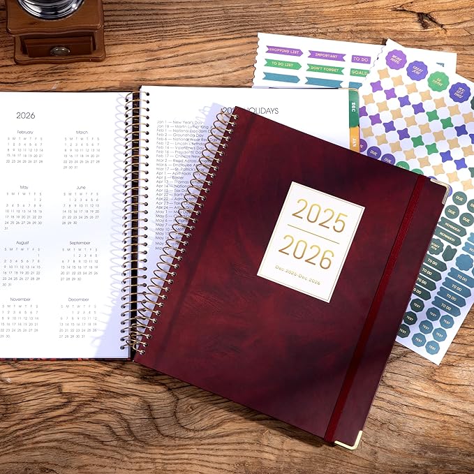 Yoment 2026 Planner Weekly and Monthly 8.5"x11" Large Hardcover Planner from Dec 2025 - Dec 2026 13 Months Calendar Academic Planners for Women Men Agenda Daily Weekly Yearly Planning with Tabs, Red
