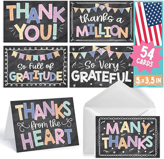 Hadley Designs Bulk Thank You Cards with Envelopes - 54 Kids Thank You Cards For Teachers, Cute Thanks Blank Cards and Envelopes, Fun Appreciation Note Card for Birthday, Baby Shower & Small Business