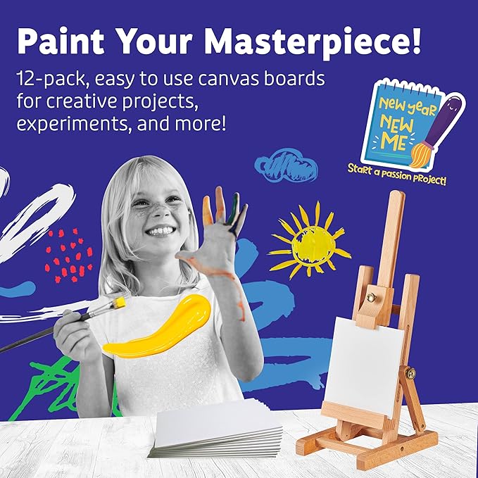 Artlicious Small Canvases for Painting - Pack of 12, 4 x 4 Inch Blank White Canvas Boards - 100% Cotton Art Panels Mini Canvas Bulk for Oil, Acrylic & Watercolor Small Painting Canvas
