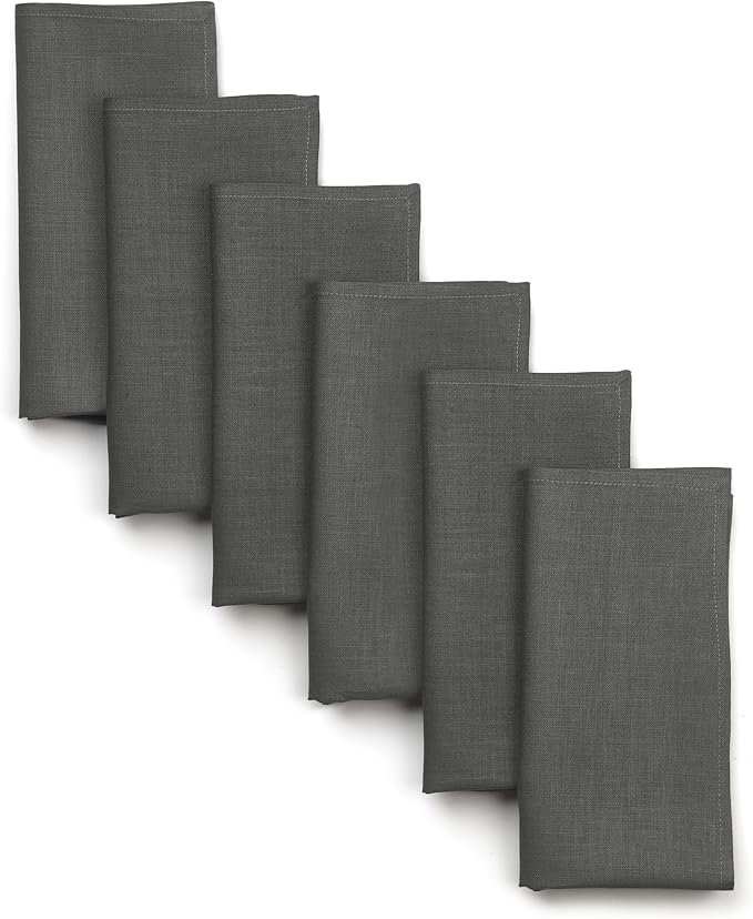 D'Moksha Homes Linen Placemats Set of 6 - Classic Hemstitch Charcoal Grey Placemats 14 x 19 Inch - 100% Pure Linen Table Mats for Spring, Easter - Handcrafted and Machine Washable