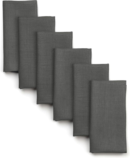 D'Moksha Homes Linen Placemats Set of 6 - Classic Hemstitch Charcoal Grey Placemats 14 x 19 Inch - 100% Pure Linen Table Mats for Spring, Easter - Handcrafted and Machine Washable