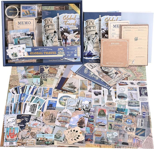 emmoolife Scrapbooking Supplies Kit, Daily Life World Travel Scrapbook Kit for Bullet Junk Journal, Stationery, A6 Grid Notebook, DIY Journaling Supplies, Birthday Craft Gift Teen Girl Kid Women