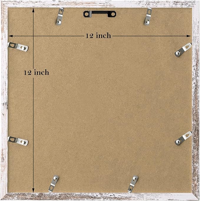 eletecpro 12x12 Picture Frames Set of 9 with Mat for 8x8 Photos or without Mat for 12x12, Square Gallery Wall Decor Collage for Picture Display, Distressed White Frame Set for Wall Hanging