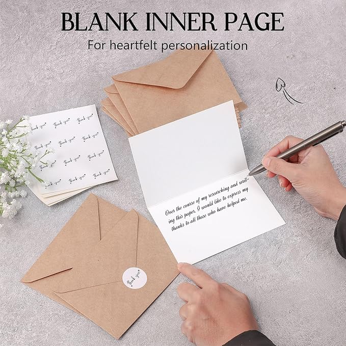 100 Thank You Cards 4x6 Inch, with 100 Kraft Envelopes and 120 Stickers, Minimalistic and Professional Looking for Business Wedding Graduation Baby Shower Bridal Shower