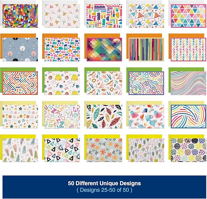 Dessie 50 Different Blank Cards With Envelopes - 4x6 Inch Blank Greeting Cards w/Colored Envelopes & Gold Seals. Colorful Designs - No Repetition. All Occasion Note Cards with Envelopes Set