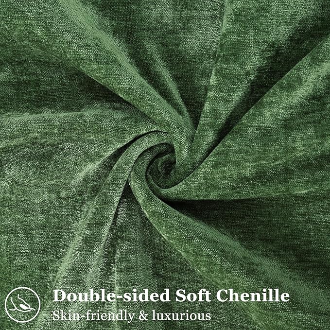 decorUhome Spring Couch Throw Pillow Covers 12x20 Set of 2, Decorative Soft Velvet Neutral Chenille Lumbar Pillow Covers with Elegant Design for Sofa Bed Living Room Home Decor, Moss Green