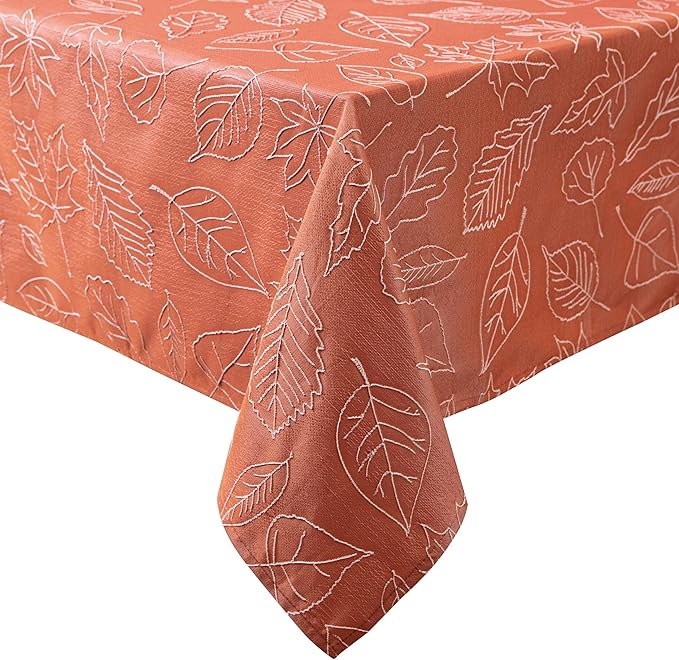 Laura Ashley Tablecloth Raised Woven Embroidered Jacquard Fabric, Wrinkle Resistant for Dining, Holiday, Party, Wedding or Banquet, 60" x 102", Maple Spice
