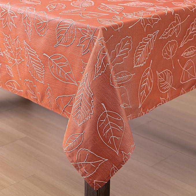 Laura Ashley Tablecloth Raised Woven Embroidered Jacquard Fabric, Wrinkle Resistant for Dining, Holiday, Party, Wedding or Banquet, 60" x 102", Maple Spice