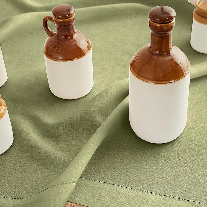 Solino Home Linen Moss Green Table Runner 144 Inches Long - 100% Pure Linen Extra Long Table Runner 14 x 144 Inch for Spring, St Patricks Day, Easter - Classic Hemstitch