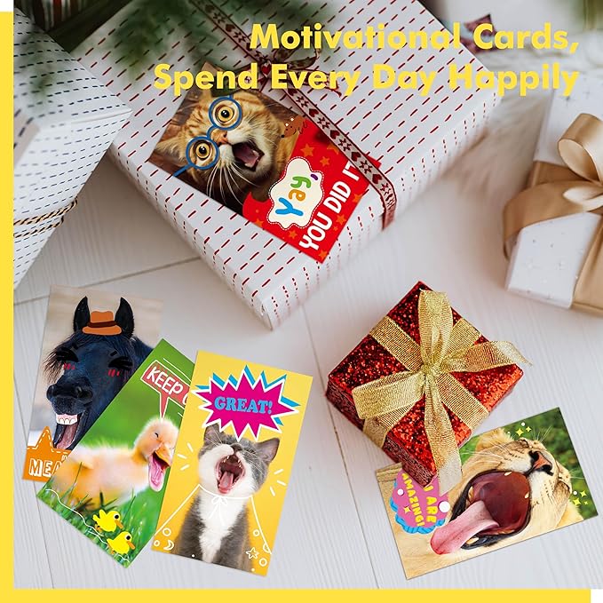Gethelud 200 PCS Fun Animal Motivational Cards, 60 Designs Encouragement Inspirational Cards Funny Note Card, Positive Affirmation Card for Students Adults Kids (2” x 3.5”)