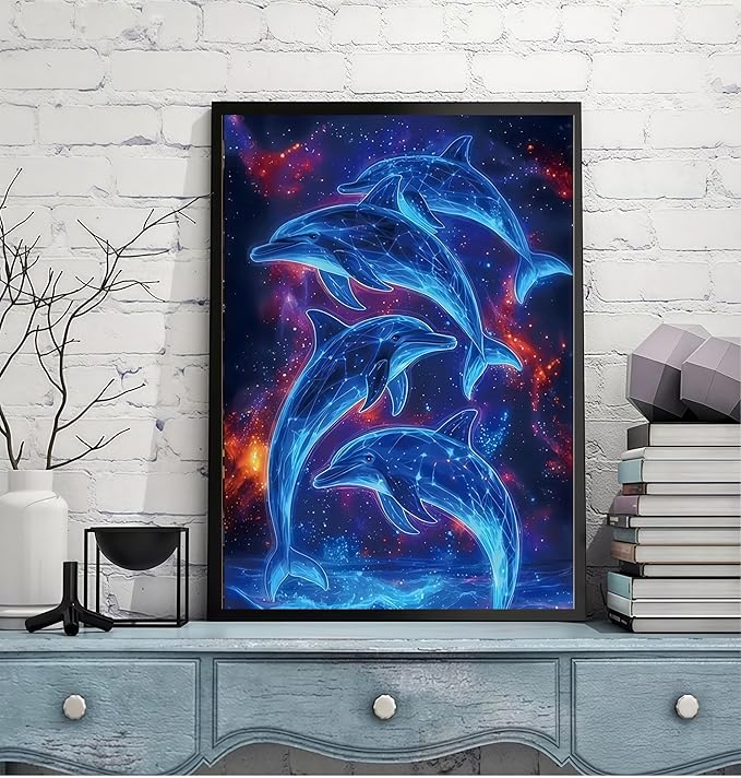 Dolphin 5D DIY Diamond Painting Kits for Adults, Diamond Art Kits for Beginners, Full Drill Dot Painting Gem Art Kits for Home Wall Decor11.8 x15.7 Inch