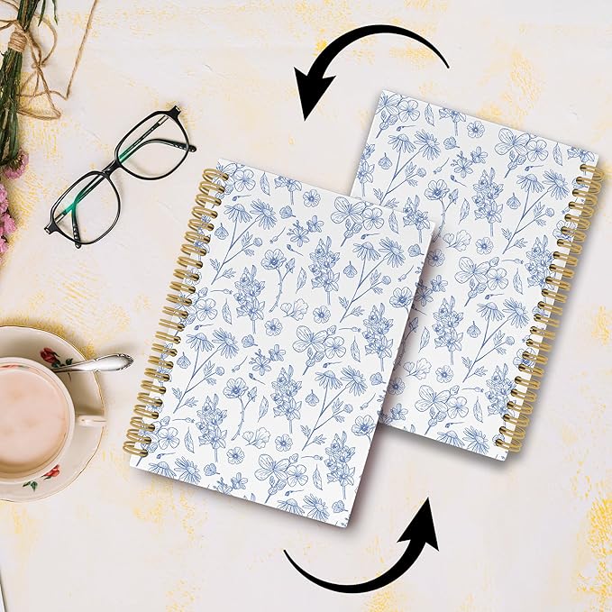 Vintage Floral Journal Notebook - Aesthetic Botanical Flower Notebooks College Ruled for Work School, Gifts for Women Coworker, Office Supplies, Hardcover Spiral Notebook 5.5"x8.3"