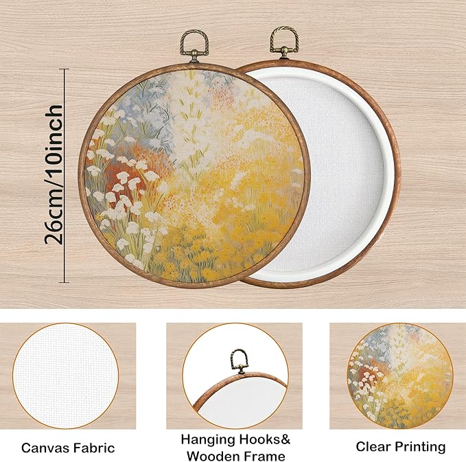 KSDUT Vintage Floral Botanical Wall Decor Art - Pink Flower Wall Art Canvas Frame Hanging Prints, Preppy Trendy Wildflower Round Wall Art Decor for Farmhouse Gallery Home Decorations 10"x10"