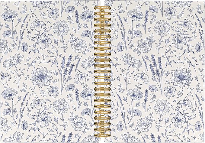 Pugwak Vintage Floral Journal Notebook - Aesthetic Botanical Line Flower Notebooks College Ruled for Work School, Gifts for Women Coworker, Office Supplies, Hardcover Spiral Notebook 5.5"x8.3"