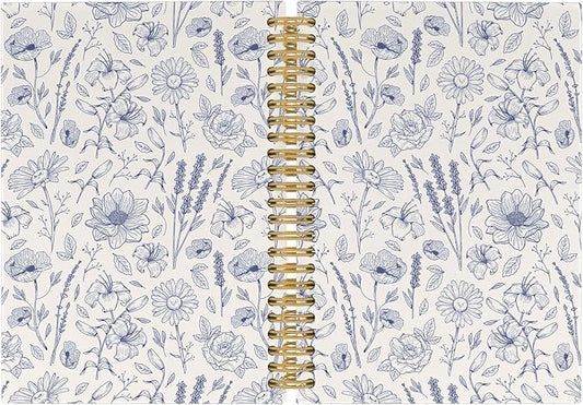 Pugwak Vintage Floral Journal Notebook - Aesthetic Botanical Line Flower Notebooks College Ruled for Work School, Gifts for Women Coworker, Office Supplies, Hardcover Spiral Notebook 5.5"x8.3"