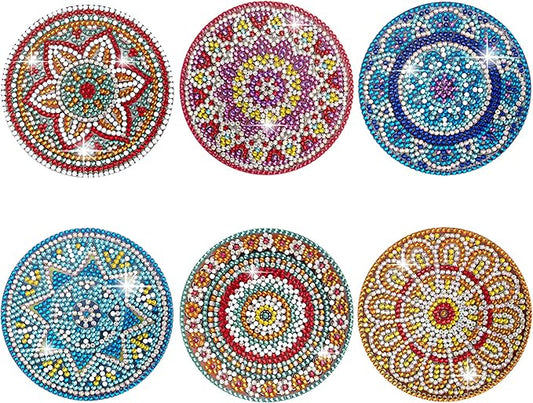 Temlum 6 Pcs Diamond Painting Coasters Kit, Mandala Diamond Art Coasters for Beginners, Adults Small Diamond Painting Kit Art Craft Supplies