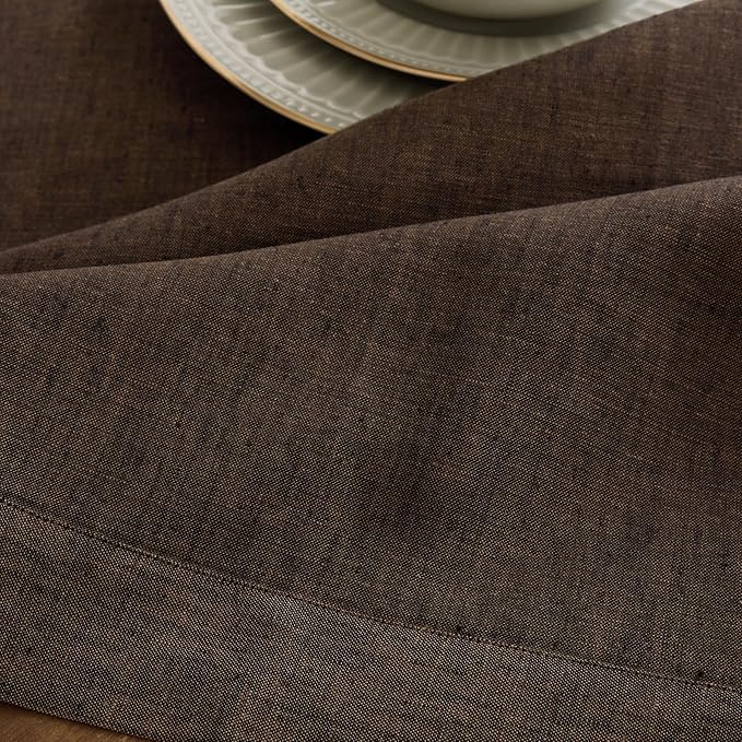 Solino Home Linen Table Runner 90 Inches Long - Athena, 100% Pure Linen Chambray Brown Table Runner 14 x 90 Inch for Dining, Winter