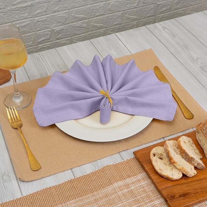 Blue Needles Solid Cloth Napkins Set of 12 Lavender 100% Cotton Dinner Napkins 18x18 inches - Soft, Reusable, Absorbent & Washable Linen, Ideal for Christmas Events, Parties & Everyday Use