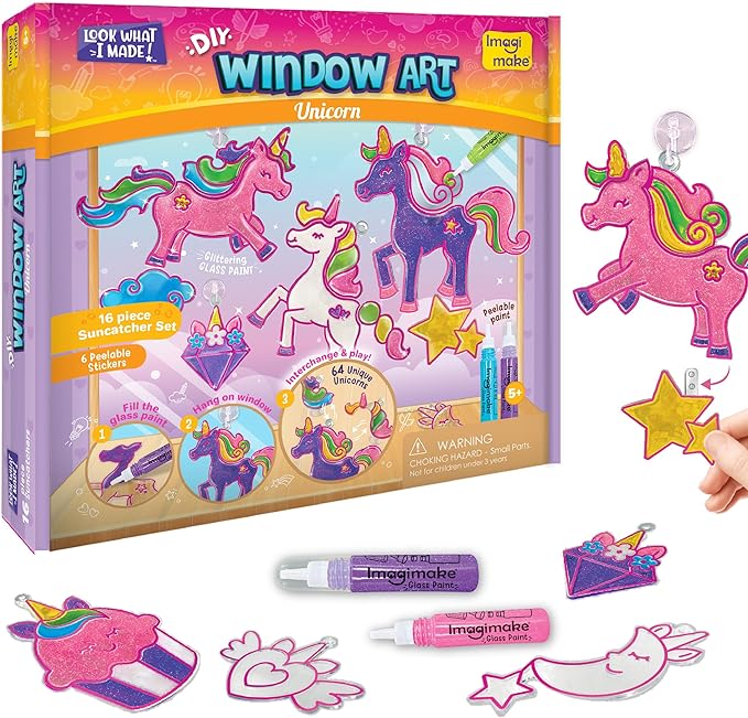 Imagimake Window Art Unicorn | Stained Glass Kit | Unicorn Girls Toys Age 6-8 | Art and Crafts for Girls 8-12 | DIY Suncatcher Kit for 5,6,7,8,9,10,11,12 Year Old Kids | Christmas Gift Ideas for Kids