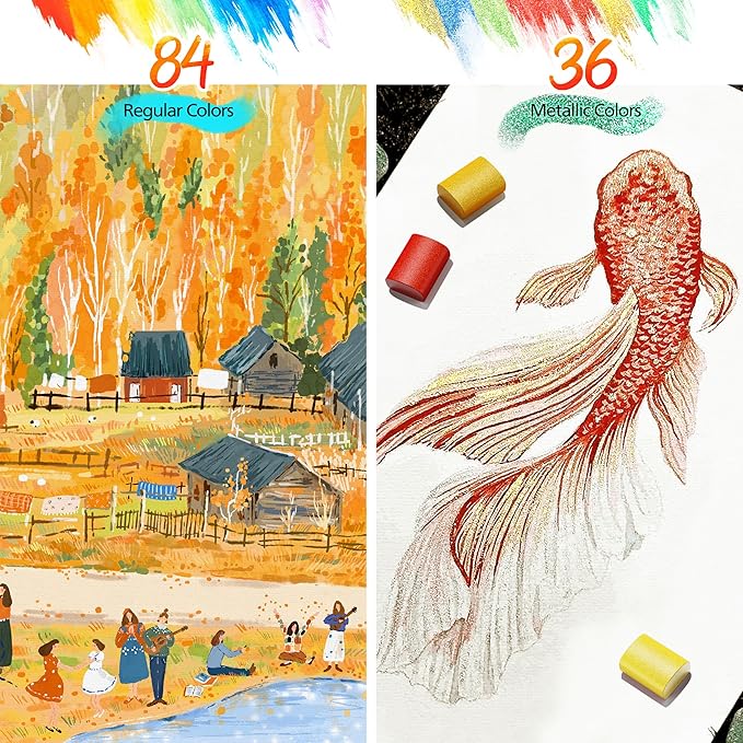 Caliart Watercolor Paint Set, 100 Colors Portable Travel Water Color Palette Kit with Detail Paint Brush, Art Supplies for Painting Coloring, Christmas Gifts for Artist Adult Teen Girls Boys Beginners