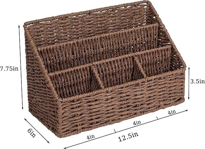 Rattan Desk Organizer, Tabletop Mail Holder, 5 Slot Mail Organizer Countertop Basket, Rattan Office Supplies, Boho Office Desk Accessories, Wicker Desk Organizer, Magazine Holder（Brown）