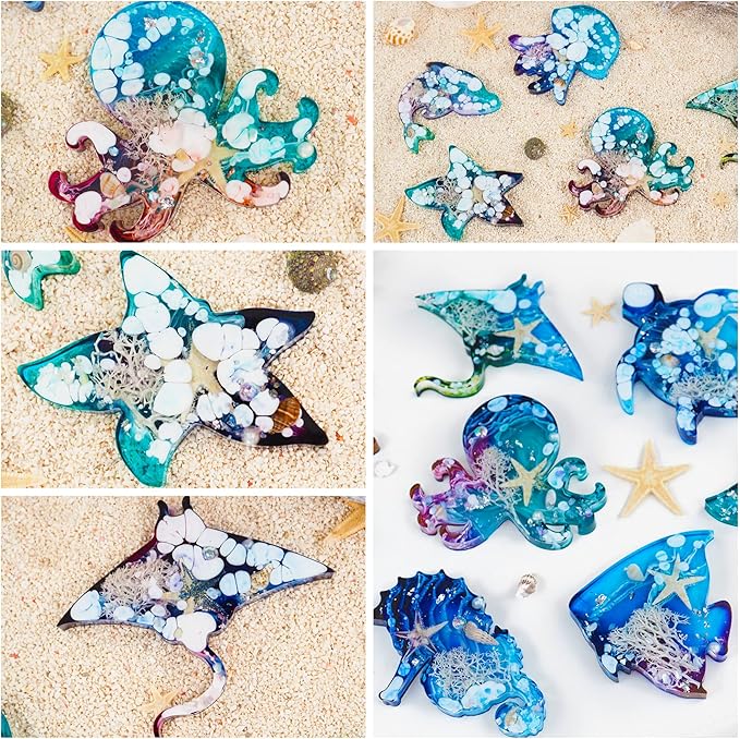 Pulcher Resin Molds, 16 Marine Terrestrial Amphibious Animals Keychain Making Silicone Mold for Epoxy Resin Casting Craft DIY Pendants Ornaments Decoration Gift