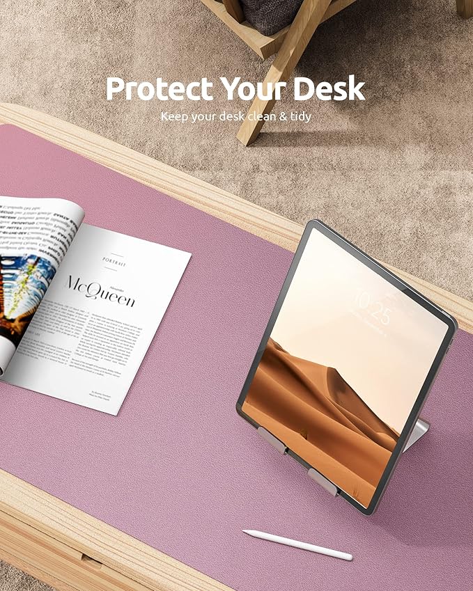 YSAGi Leather Desk Protector, Office Mat, Large Mouse Mat, Non-Slip PU Leather Blotter, Laptop Desk, Waterproof Writing Pad for Office and Home (Pale Mauve, 35.4" x 17")