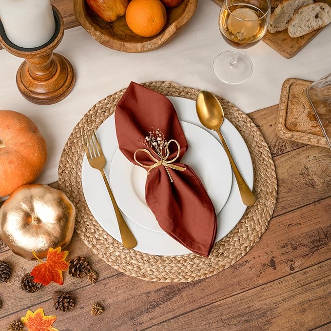 Blue Needles Solid Cloth Napkins Set of 12 Rust 100% Cotton Dinner Napkins 18x18 inches - Soft, Reusable, Absorbent & Washable Linen, Ideal for Christmas Events, Parties & Everyday Use