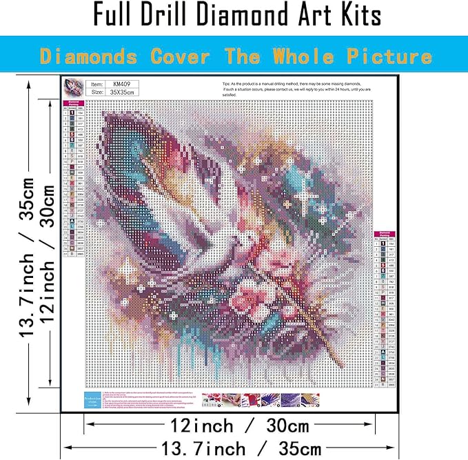 CHWGLFGG 5D Diamond Art Kits for Adults Beginners, Feathers Doves Diamond Painting Kits, DIY Full Round Drill Paint by Diamonds Dot Gem Art for Adults, Home Wall Decor 13.7X 13.7 Inch