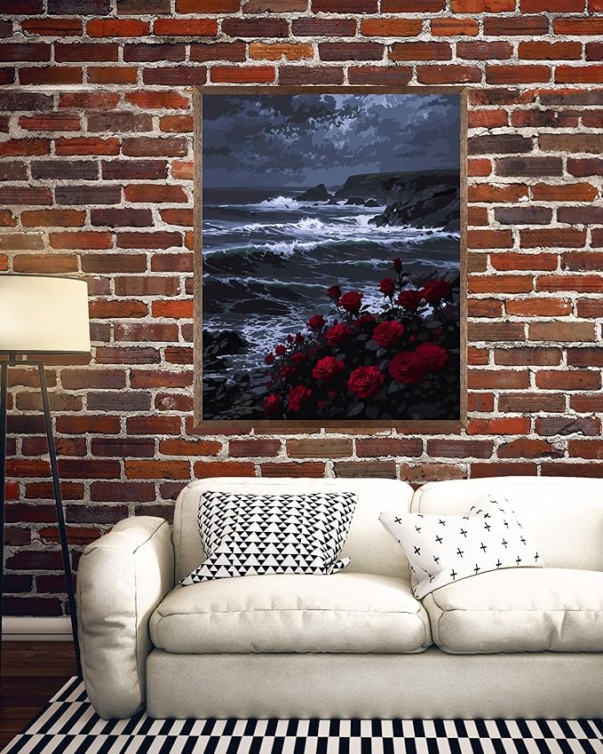 Paint by Numbers Kit for Adults Beginner,Wave Rose Easy Paint by Number Kits Canvas Without Framed,Tempestuous Waves DIY Acrylic Oil Painting Adults Paint by Numbers Kits for Home Decor 16x20 Inch