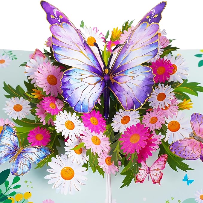 3D Bouquet Butterflys Pop Up Thank you Card, Teacher Appreciation Card, Handmade Flowers Box Greeting Cards with Note and Envelope for New Year Anniversary Valentines