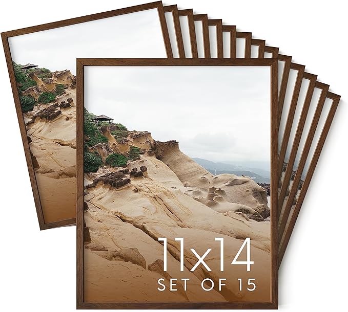 Haus and Hues 11x14 Walnut Oak Wood Picture Frames Set of 15 - Premium Bulk Picture Frames 11x14 Bundle - Elegant Gallery Wall Frame Set for Posters, Art Display - Ideal for Wall Decor in Home &