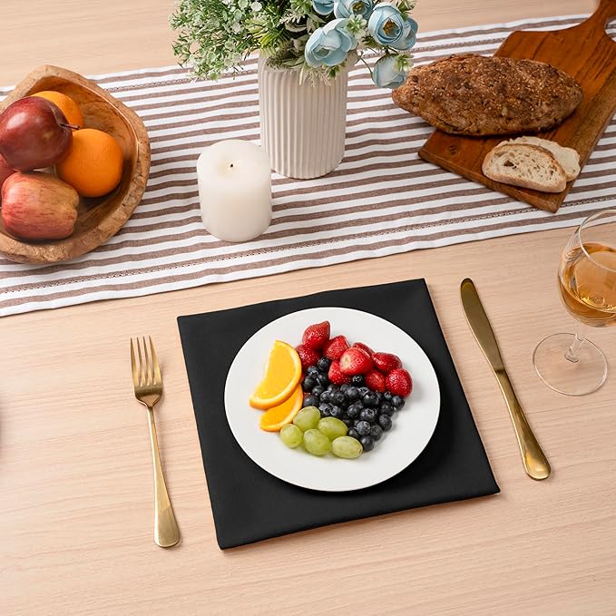 Blue Needles Solid Cloth Napkins Set of 12 Black 100% Cotton Dinner Napkins 18x18 inches - Soft, Reusable, Absorbent & Washable Linen, Ideal for Christmas Events, Parties & Everyday Use