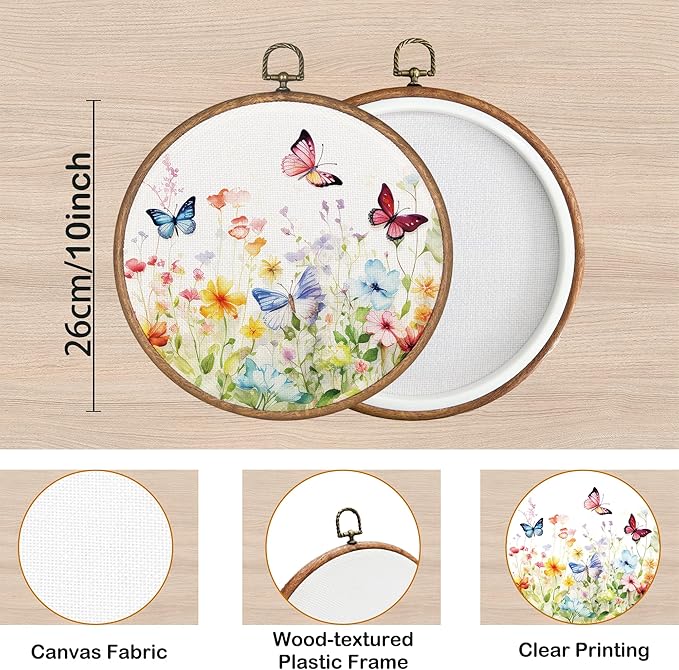 KSDUT Spring Floral Botanical Wall Decor Art - Butterfly Flower Wall Art Canvas Frame Hanging Prints, Preppy Trendy Wildflower Round Wall Art Decor for Farmhouse Gallery Home Decorations 10"x10"