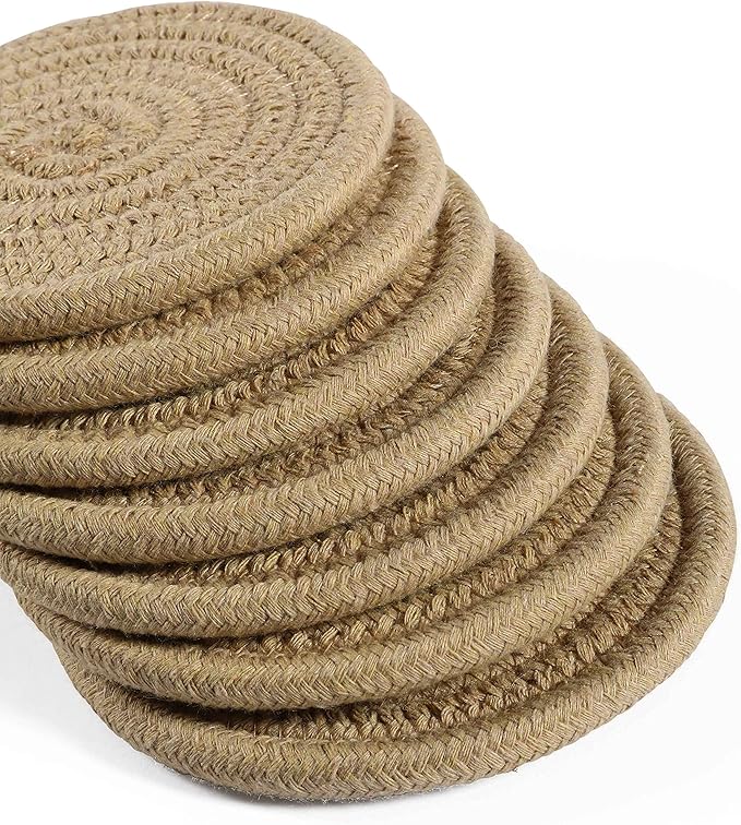 OrganiHaus Drink Coasters Set of 6, Absorbent Cotton Woven Cup Coasters, Rustic Farmhouse Boho Decor for Coffee Table and Drinks Protection, Cute Coaster for Drinks, Coaster for Office Desk - Honey