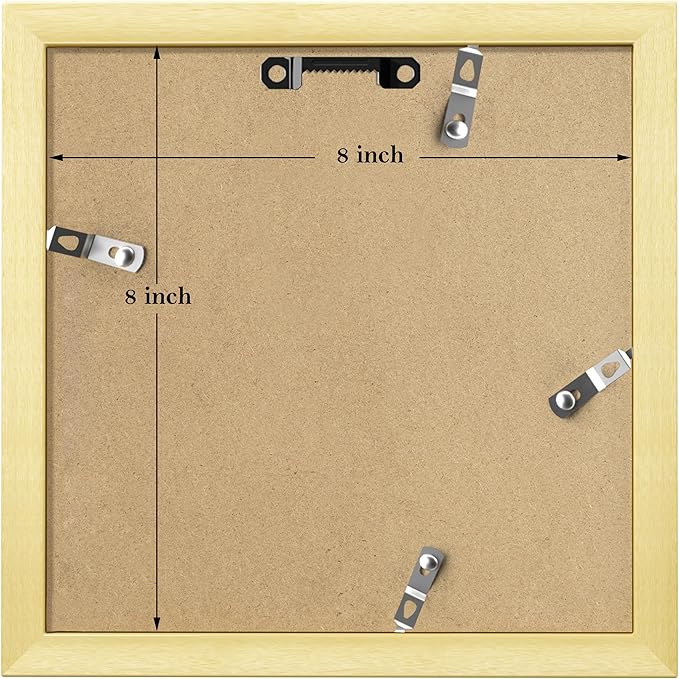 eletecpro 8x8 Picture Frames Set of 9 with Mat for 4x4 Photos or without Mat for 8x8, Square Gallery Wall Decor Collage for Picture Display, Gold Frame Set for Wall Hanging