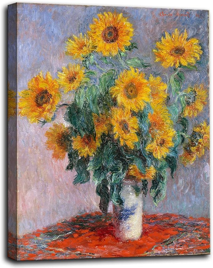 msspart Bouquet of Sunflowers of Claude Monet, Famous Classic Painting Reproduction Giclee Canvas Wall Art Print for Home Office Decor 12"x16"
