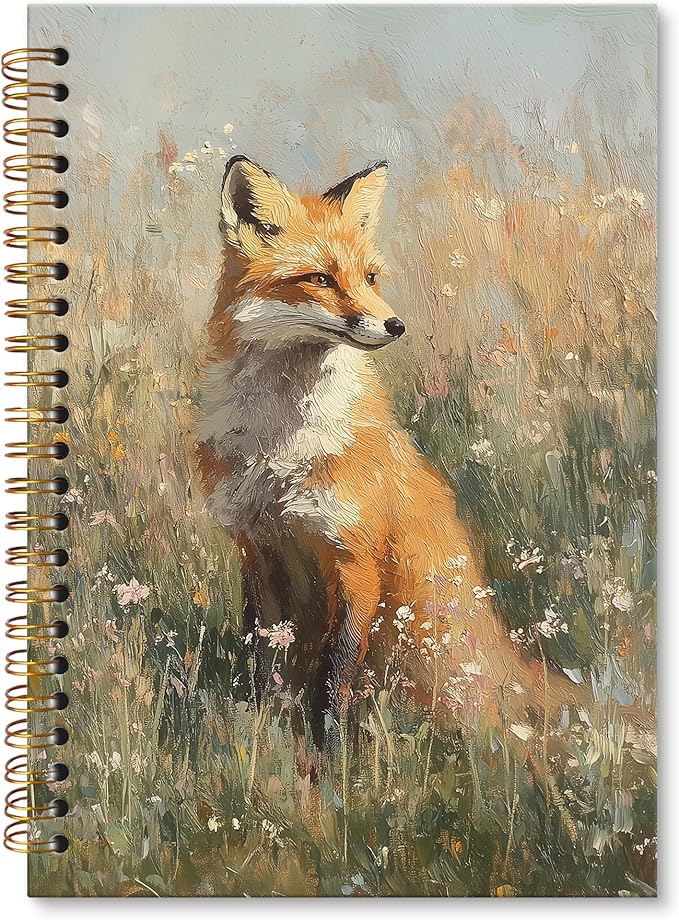 XNXLDYLH Fox Fall Cottagecore Nature Notebook Journal, Rustic Farmhouse Aesthetic Spiral Notebook, Animal Woodland Journals Notebooks for Women Girls, Fox Office School Supplies Gifts, 5.5x8.3 Inch